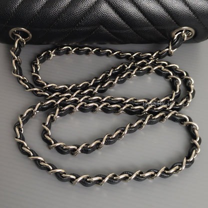 Chanel Classic Flap Chevron Mini Rectangle | 17S Black Caviar Silver Hardware-details