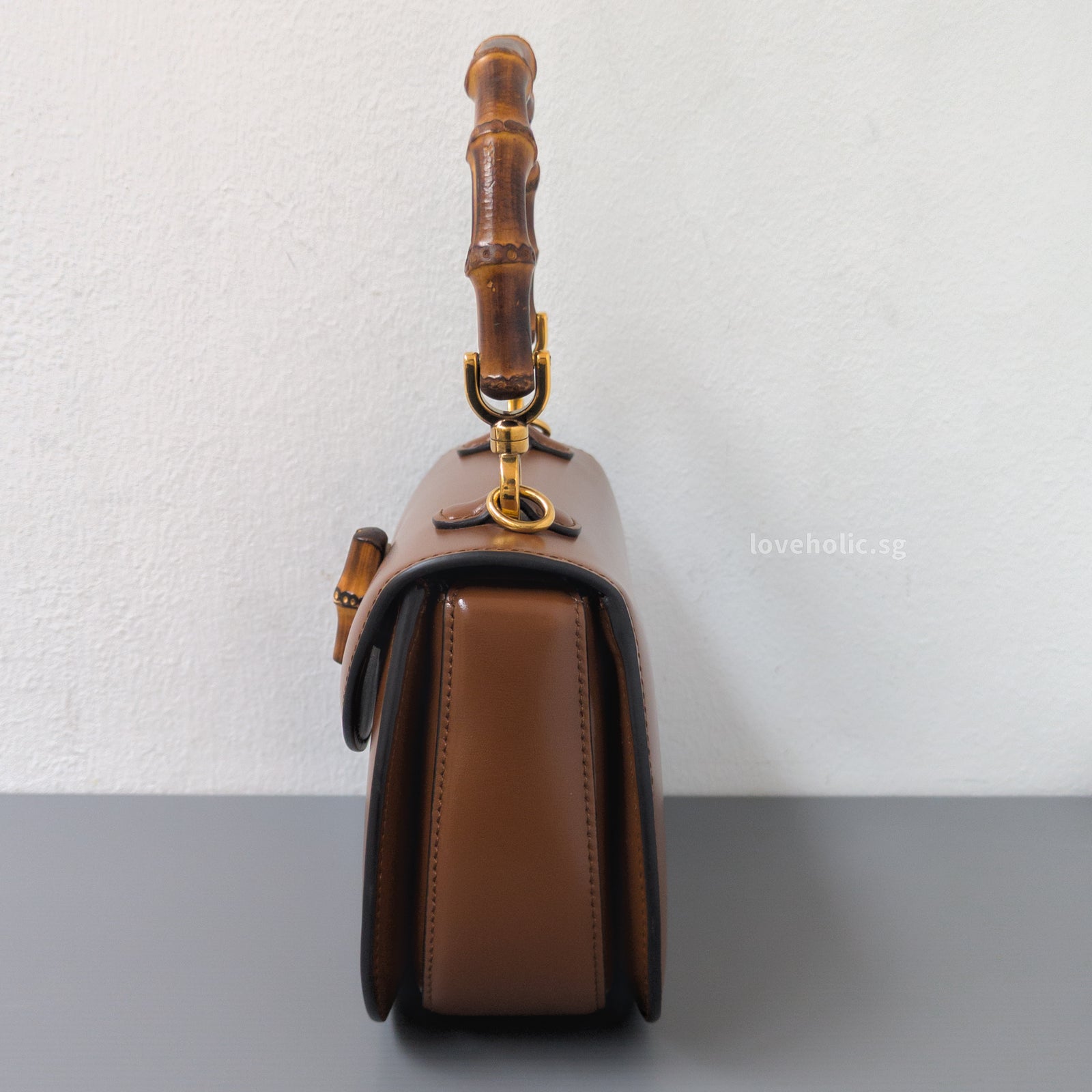 1947 Bamboo Top Handle Bag Small | Brown Leather Gold Hardware