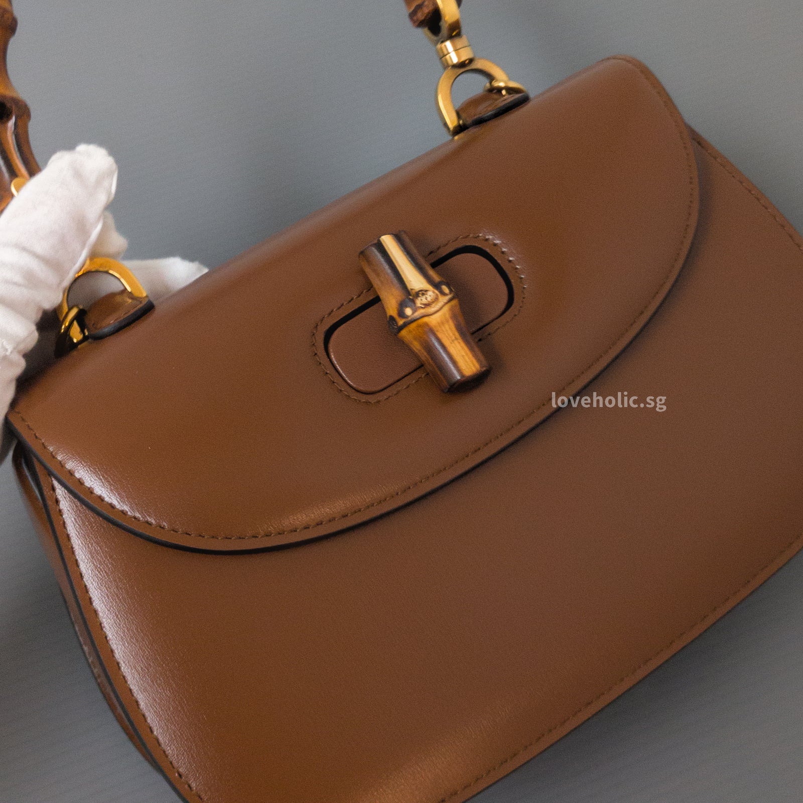 40’s French vintage handbag 1947 Bamboo Top Handle Bag Small | Brown Leather Gold Hardware