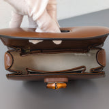 Gucci 1947 Bamboo Top Handle Bag Small | Brown Leather Gold Hardware-details