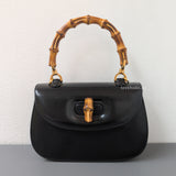Gucci 1947 Bamboo Top Handle Bag Small | Black Leather Gold Hardware-front1
