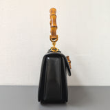 Gucci 1947 Bamboo Top Handle Bag Small | Black Leather Gold Hardware-side