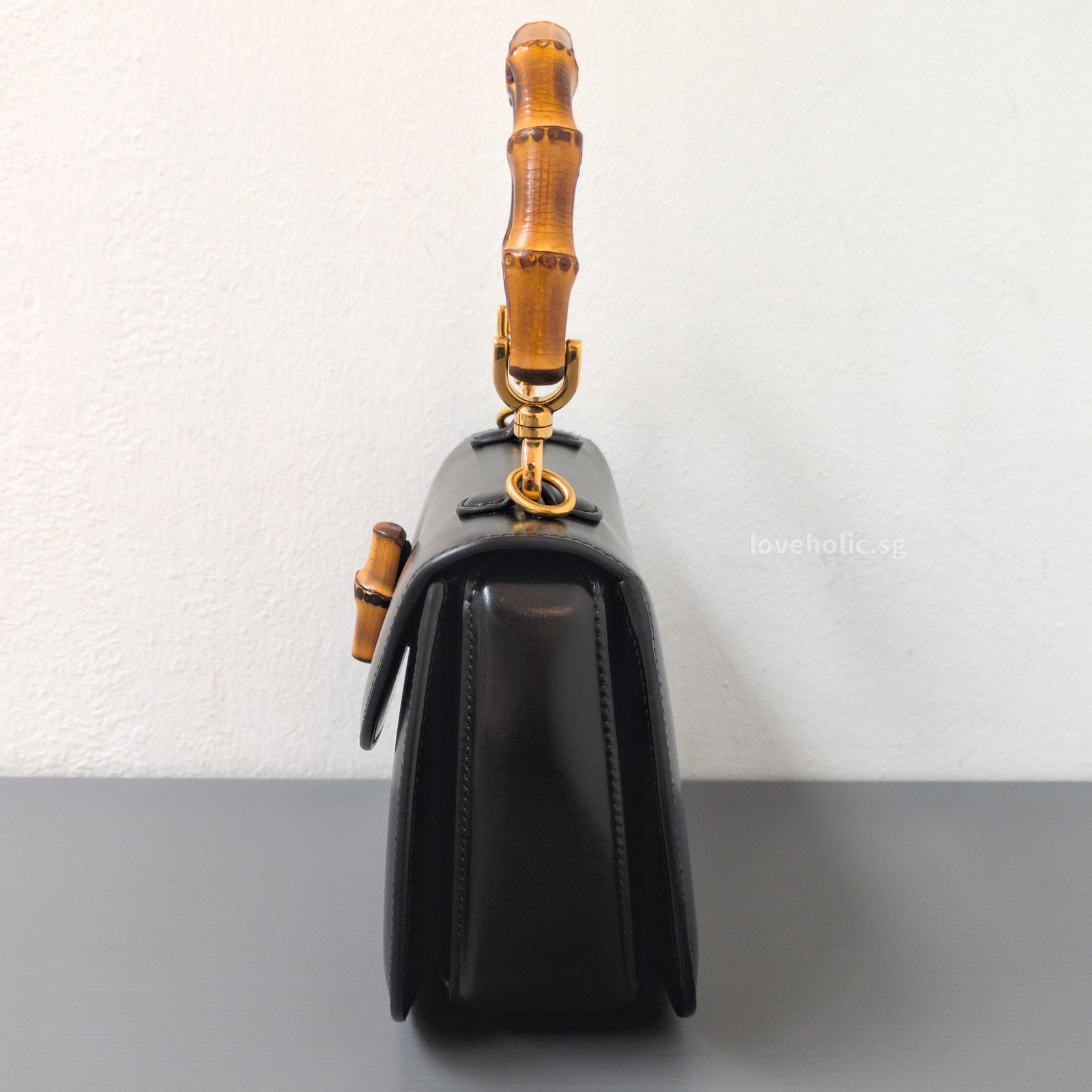 1947 Bamboo Top Handle Bag Small | Black Leather Gold Hardware 1947 Bamboo Top Handle Bag Small | Black Leather Gold Hardware