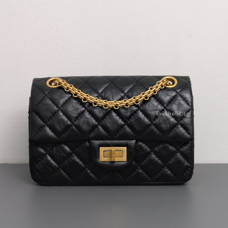 Chanel Reissue 2.55 Mini | Black Calfskin Brushed Gold Hardware-front1