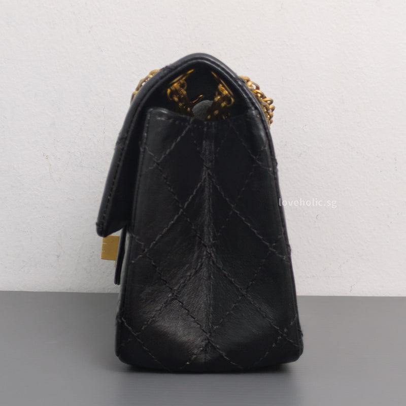 Chanel Reissue 2.55 Mini | Black Calfskin Brushed Gold Hardware-details
