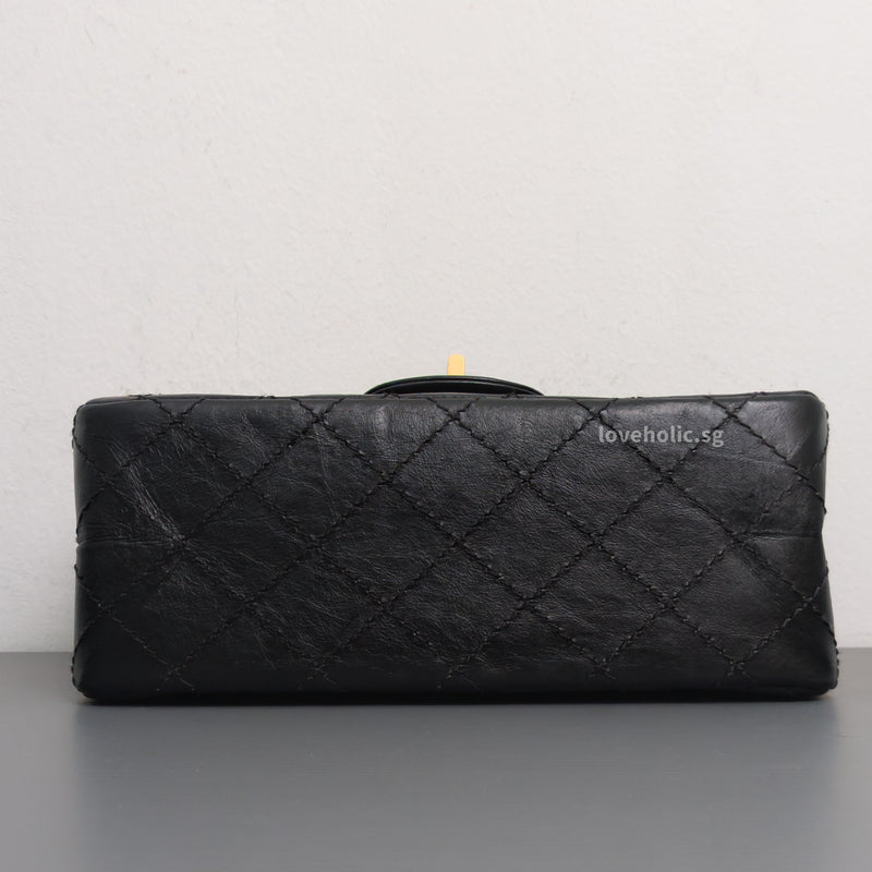 Chanel Reissue 2.55 Mini | Black Calfskin Brushed Gold Hardware-details