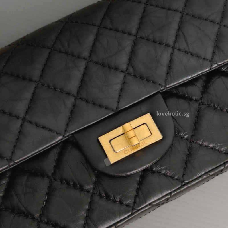 Chanel Reissue 2.55 Mini | Black Calfskin Brushed Gold Hardware-details