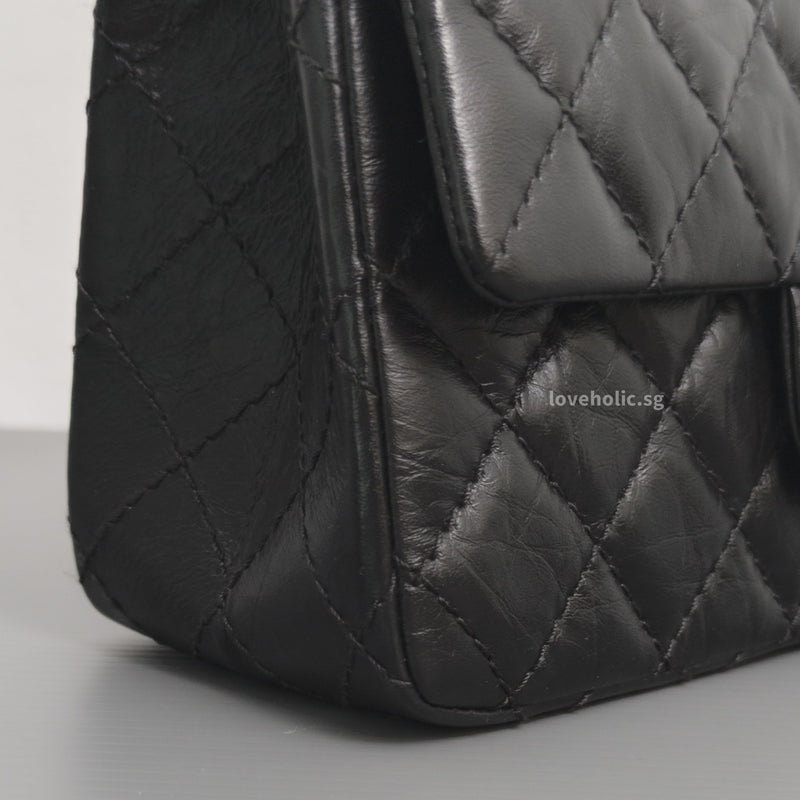 Chanel Reissue 2.55 Mini | Black Calfskin Brushed Gold Hardware-details