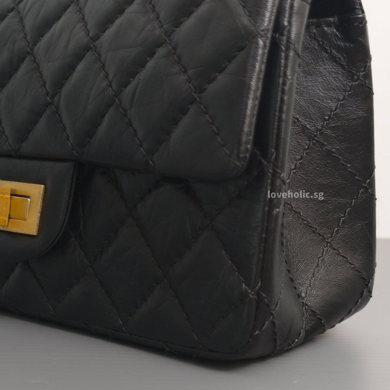 Chanel Reissue 2.55 Mini | Black Calfskin Brushed Gold Hardware-details