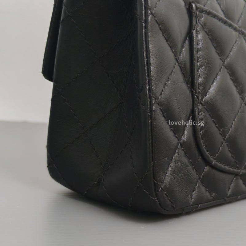 Chanel Reissue 2.55 Mini | Black Calfskin Brushed Gold Hardware-details