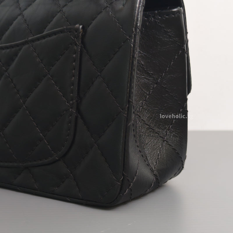 Chanel Reissue 2.55 Mini | Black Calfskin Brushed Gold Hardware-details