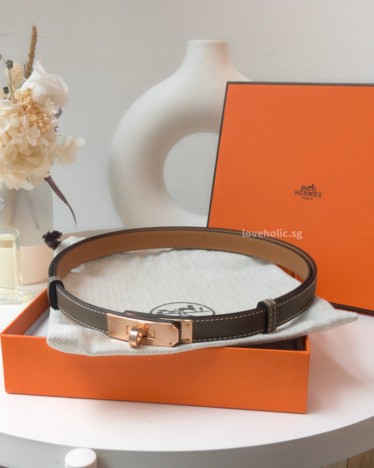Kelly 18 Belt Etoupe Calfskin Rose Gold Hardware