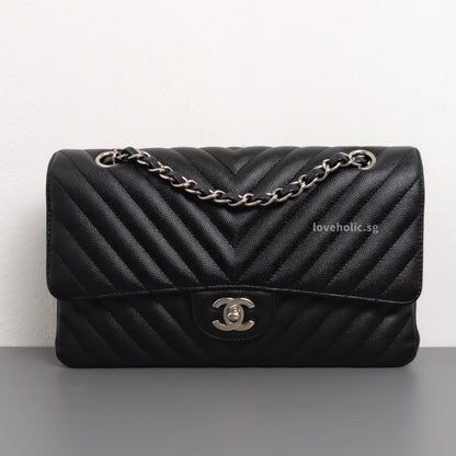 Chanel Classic Flap Chevron Medium | Black Caviar Silver Hardware-front1