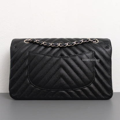 Chanel Classic Flap Chevron Medium | Black Caviar Silver Hardware-back
