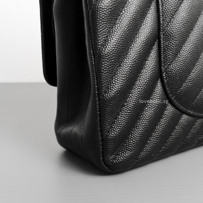 Chanel Classic Flap Chevron Medium | Black Caviar Silver Hardware-details