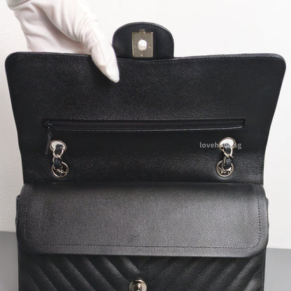 Chanel Classic Flap Chevron Medium | Black Caviar Silver Hardware-details