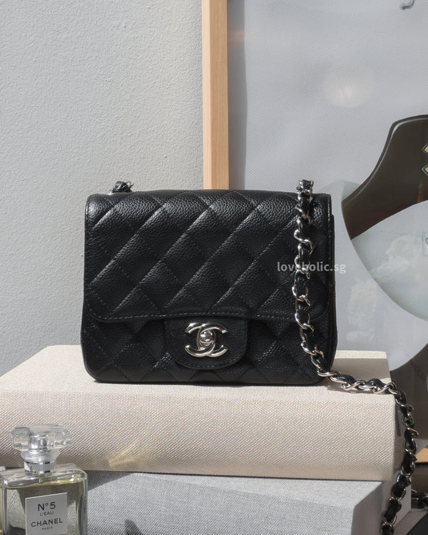 Chanel Vintage Classic Flap Mini Square | Black Caviar Silver Hardware-front