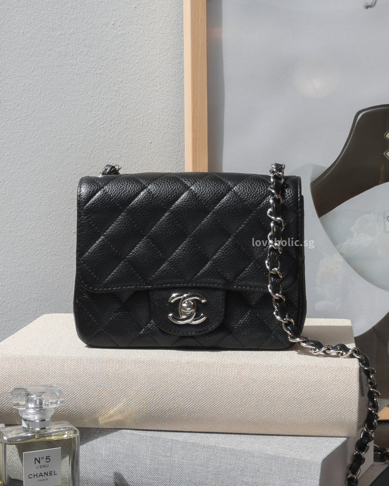 Chanel Vintage Classic Flap Mini Square | Black Caviar Silver Hardware-front