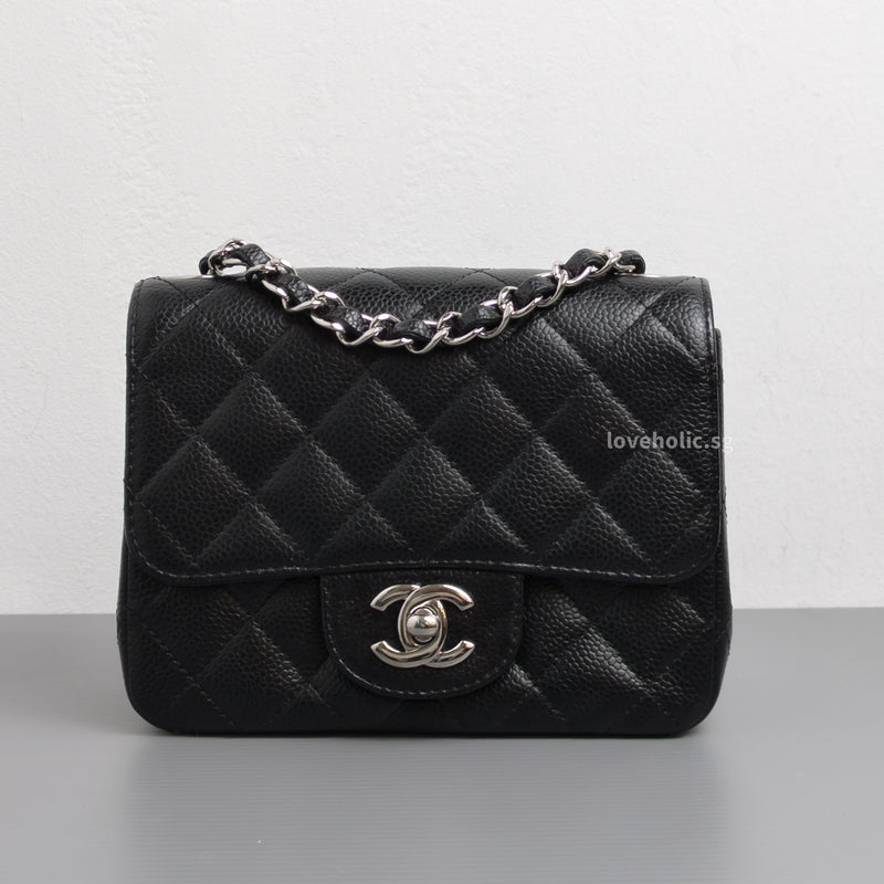 Chanel Vintage Classic Flap Mini Square | Black Caviar Silver Hardware-front1