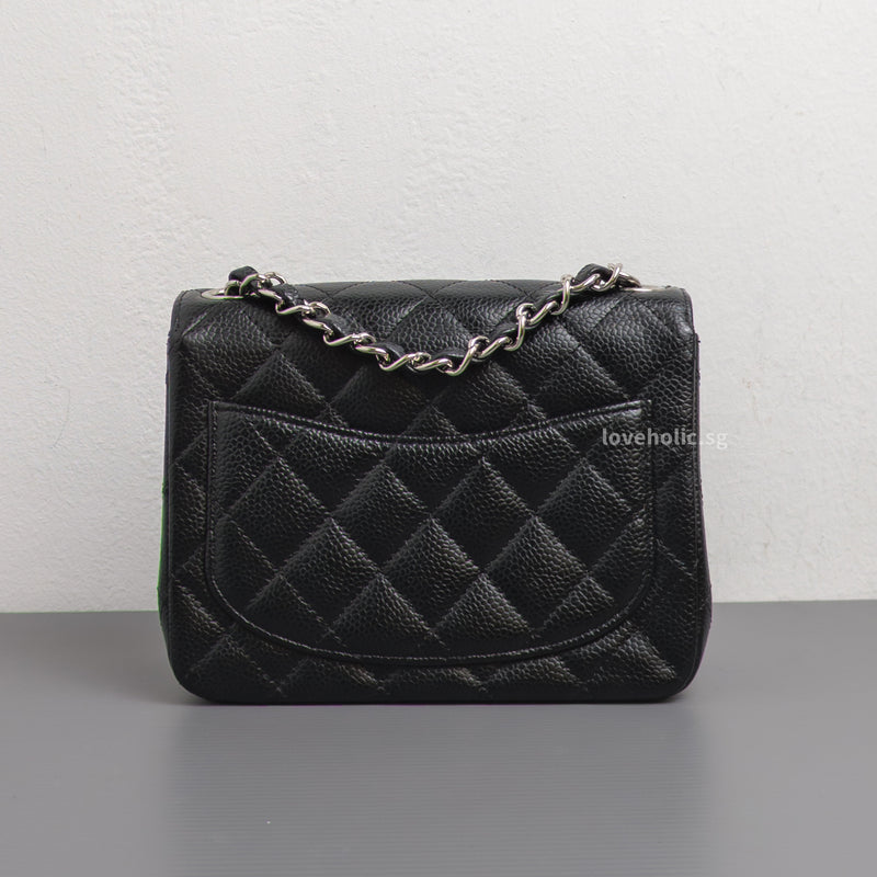 Chanel Vintage Classic Flap Mini Square | Black Caviar Silver Hardware-back
