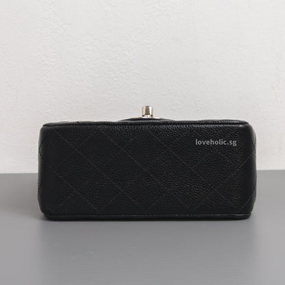 Chanel Vintage Classic Flap Mini Square | Black Caviar Silver Hardware-details