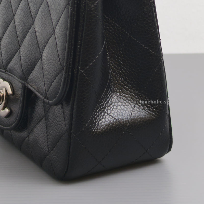Chanel Vintage Classic Flap Mini Square | Black Caviar Silver Hardware-details