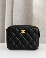 Chanel Camera Bag Mini with Pearl Crush | Black Lambskin Brushed Gold Hardware-front1