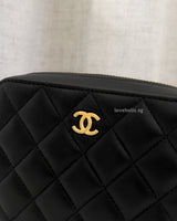 Chanel Camera Bag Mini with Pearl Crush | Black Lambskin Brushed Gold Hardware-details