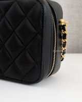 Chanel Camera Bag Mini with Pearl Crush | Black Lambskin Brushed Gold Hardware-details