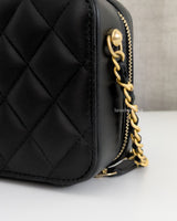 Chanel Camera Bag Mini with Pearl Crush | Black Lambskin Brushed Gold Hardware-details