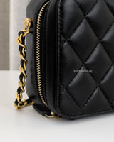 Chanel Camera Bag Mini with Pearl Crush | Black Lambskin Brushed Gold Hardware-details