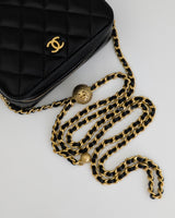 Chanel Camera Bag Mini with Pearl Crush | Black Lambskin Brushed Gold Hardware-details