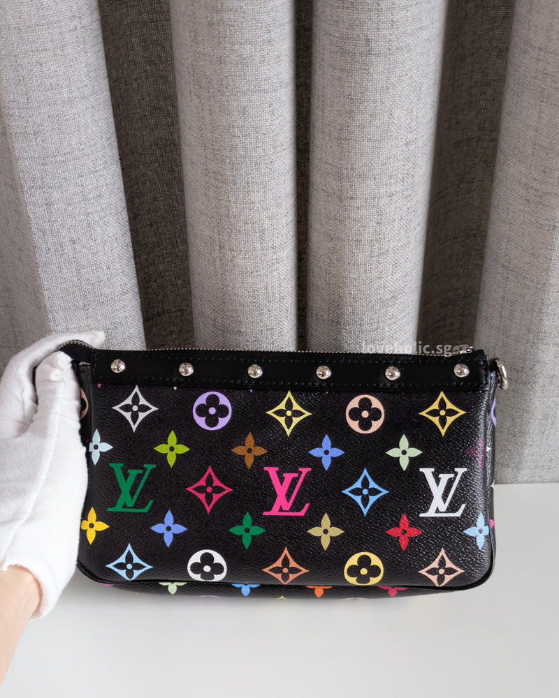 LV X TM Murakami Pochette | Black Leather Silver Hardware – loveholic