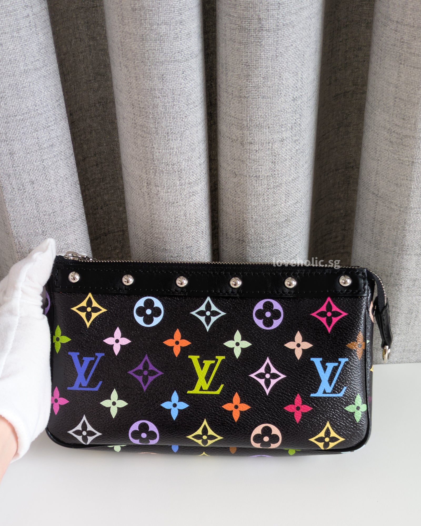 LV X TM Murakami Pochette | Black Leather Silver Hardware – loveholic