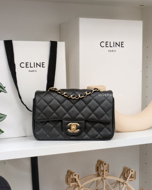 Classic Flap Mini Rectangle | 15C Black Caviar Brushed Gold Hardware
