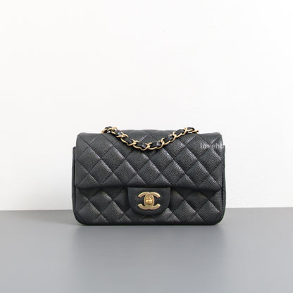 Classic Flap Mini Rectangle | 15C Black Caviar Brushed Gold Hardware
