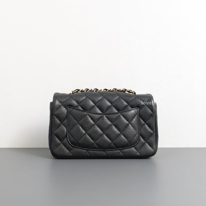 Classic Flap Mini Rectangle | 15C Black Caviar Brushed Gold Hardware