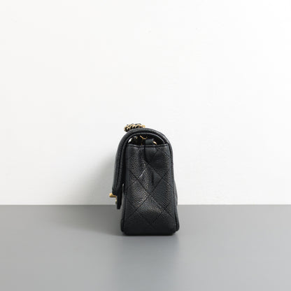 Classic Flap Mini Rectangle | 15C Black Caviar Brushed Gold Hardware