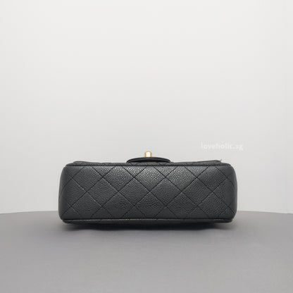 Classic Flap Mini Rectangle | 15C Black Caviar Brushed Gold Hardware