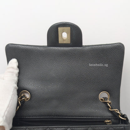 Classic Flap Mini Rectangle | 15C Black Caviar Brushed Gold Hardware