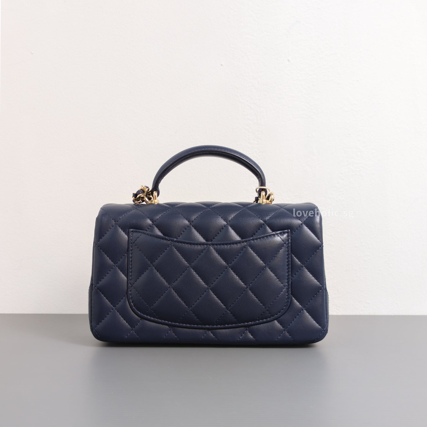 Chanel Mini Rectangle with Top Handle 24P Navy Lambskin Light Gold Hardware-back