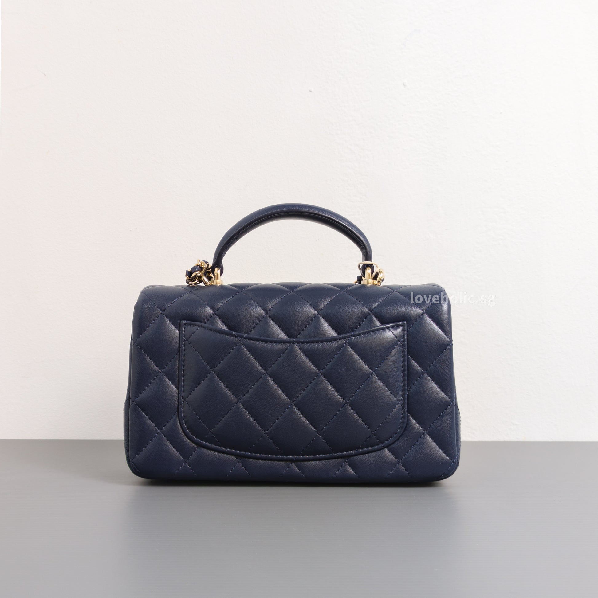 Chanel Mini Rectangle with Top Handle 24P Navy Lambskin Light Gold Hardware-back
