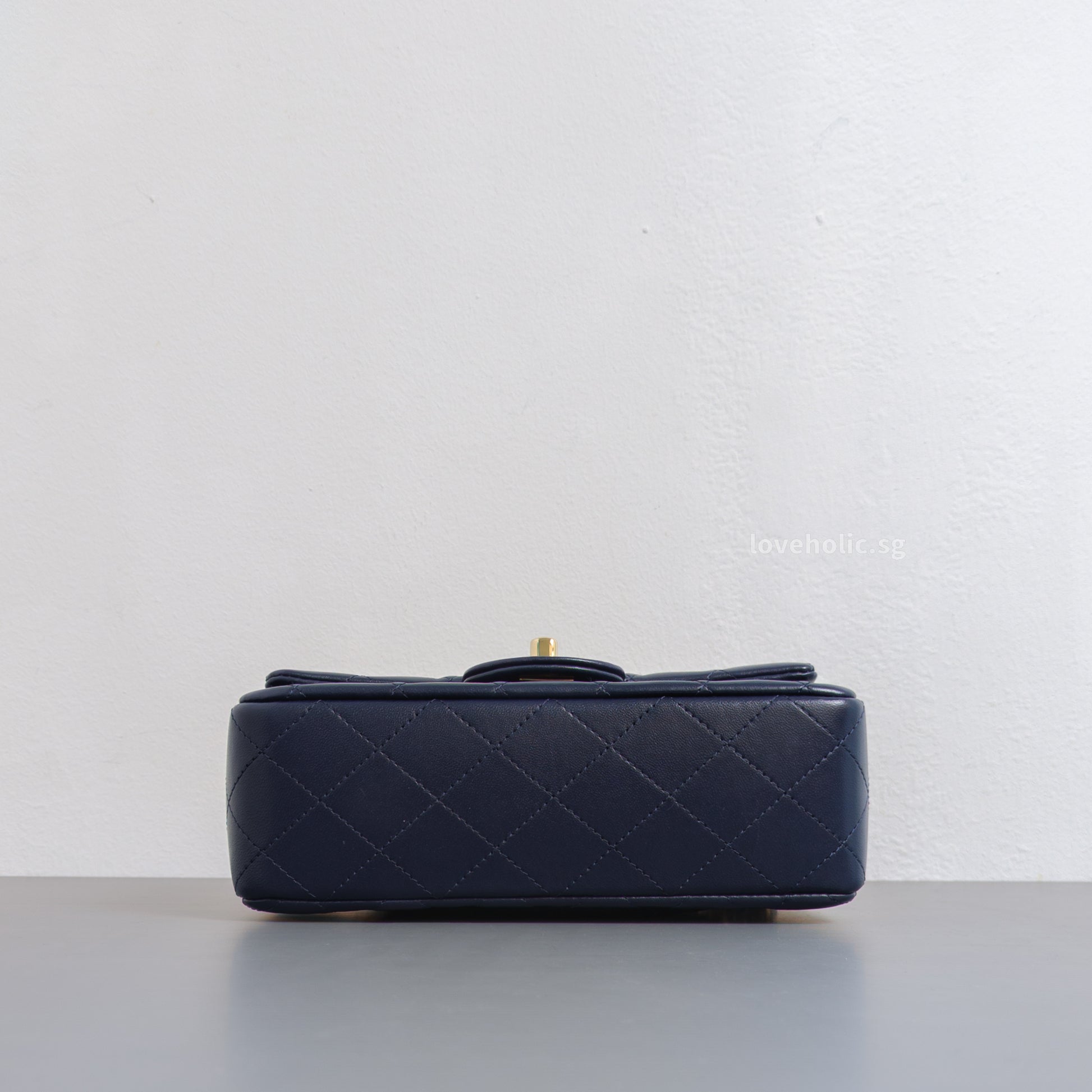 Chanel Mini Rectangle with Top Handle 24P Navy Lambskin Light Gold Hardware-details