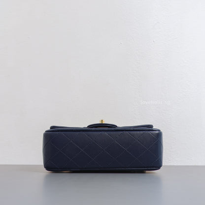 Chanel Mini Rectangle with Top Handle 24P Navy Lambskin Light Gold Hardware-details
