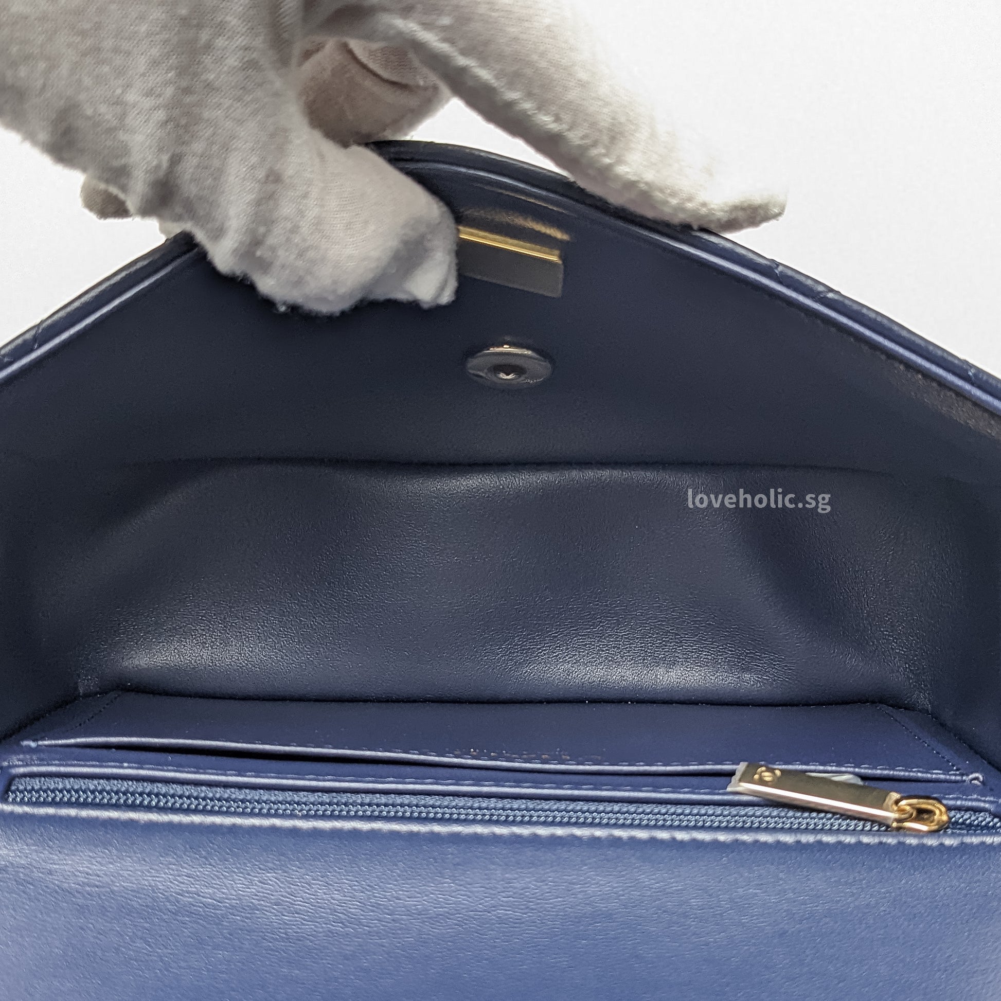 Chanel Mini Rectangle with Top Handle 24P Navy Lambskin Light Gold Hardware-details