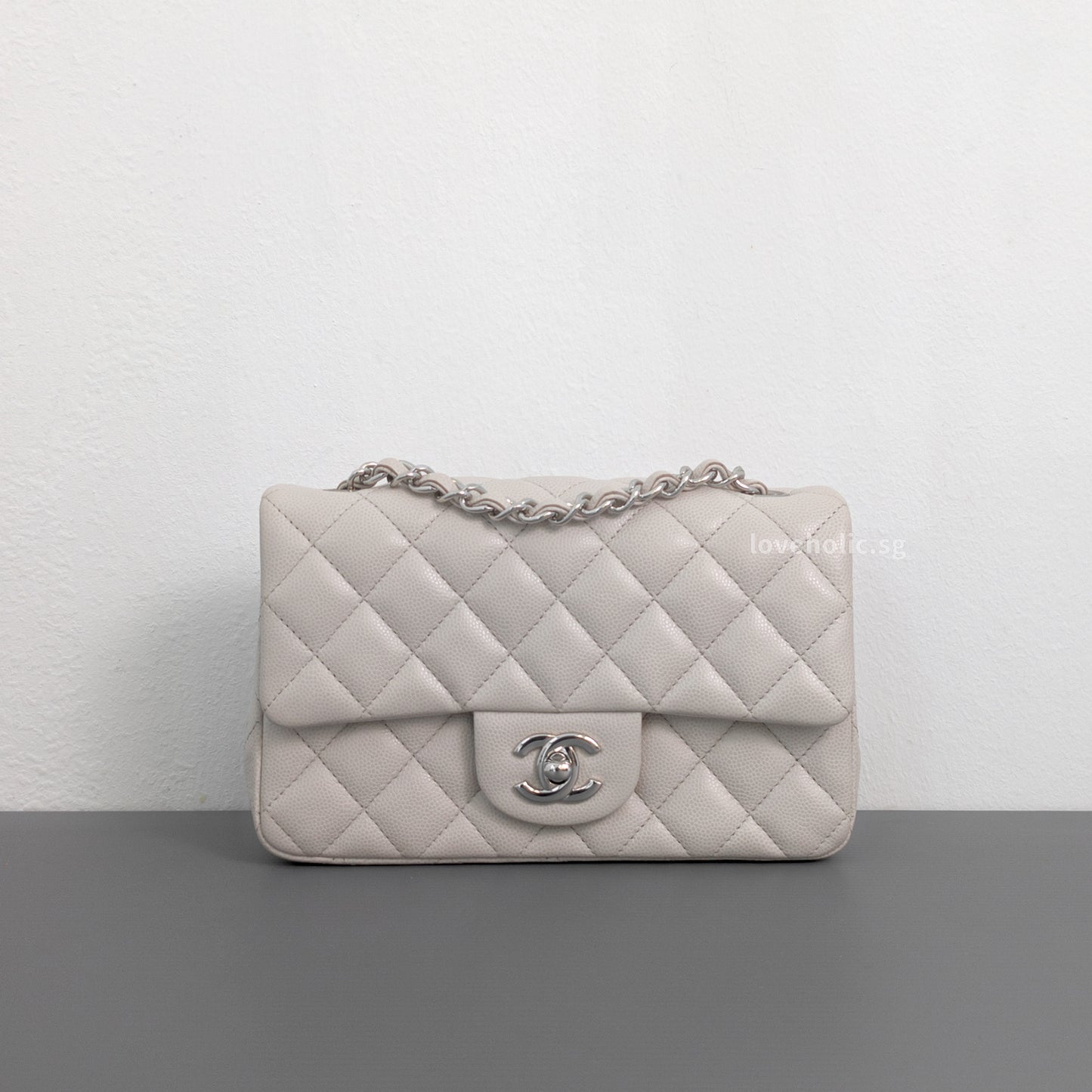 Classic Flap Mini Rectangle | 18B Ivory White Caviar Silver Hardware