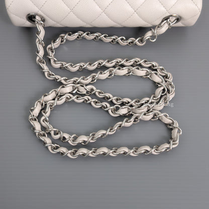 Classic Flap Mini Rectangle | 18B Ivory White Caviar Silver Hardware