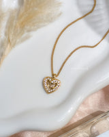 Dior Vintage Necklace Rhinestone Heart | Gold Hardware-front