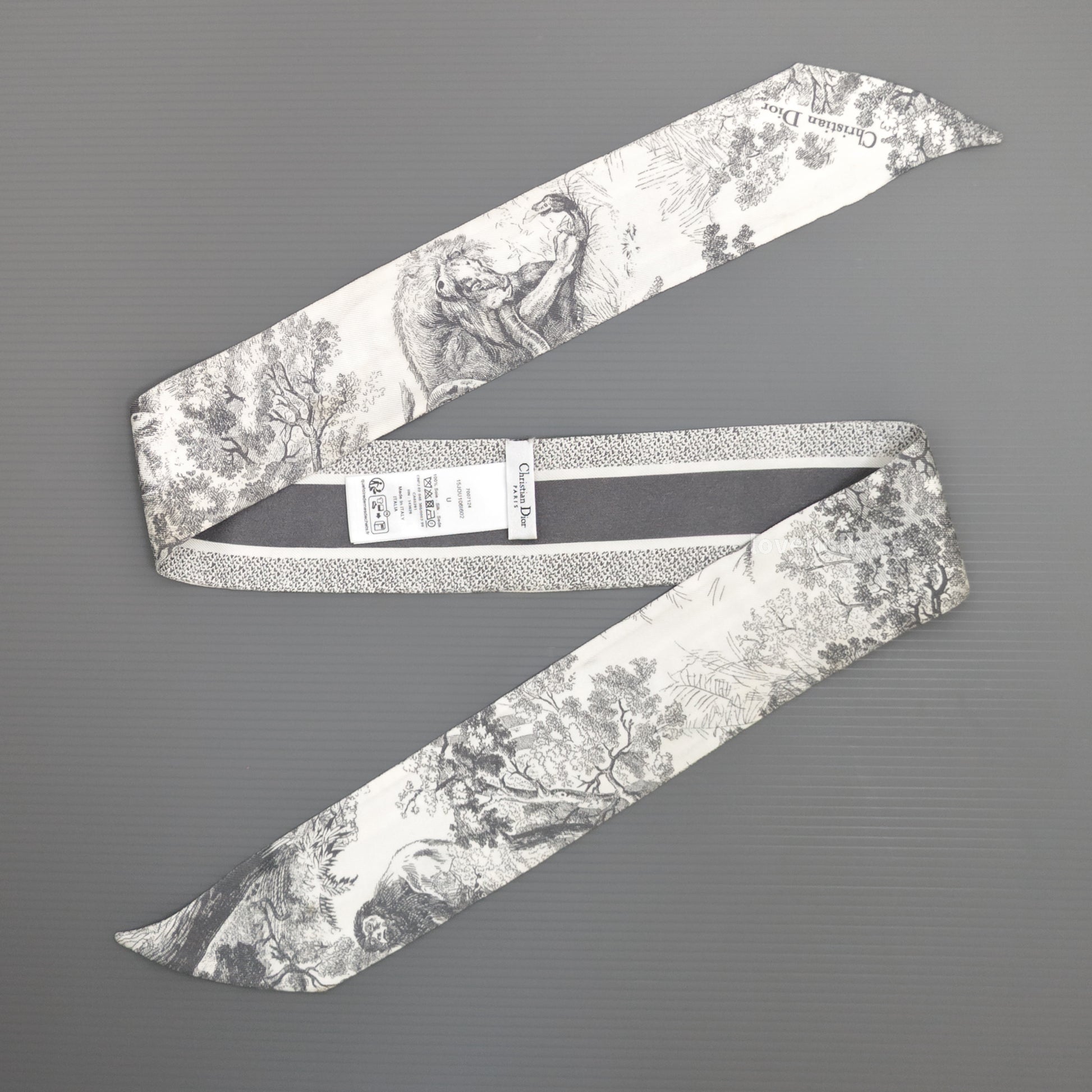 Dior Toile de Jouy Sauvage Mitzah Scarf | Ivory and Gray Silk Twill -front1