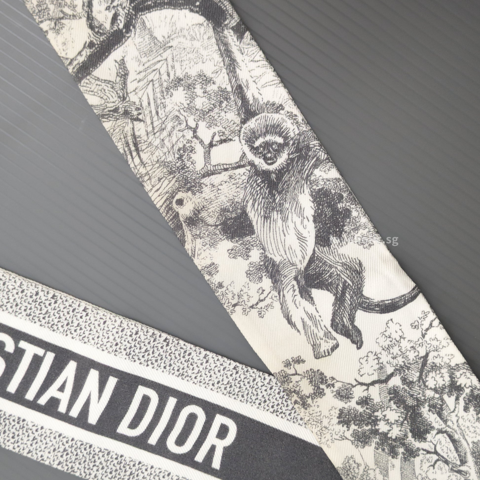 Dior Toile de Jouy Sauvage Mitzah Scarf | Ivory and Gray Silk Twill -side